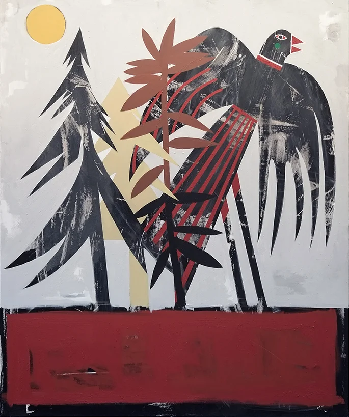 “Birds Behind Safety-Glass“ 140 x 170 cm acrylics, spraypaint and oil-stick on canvas 2019