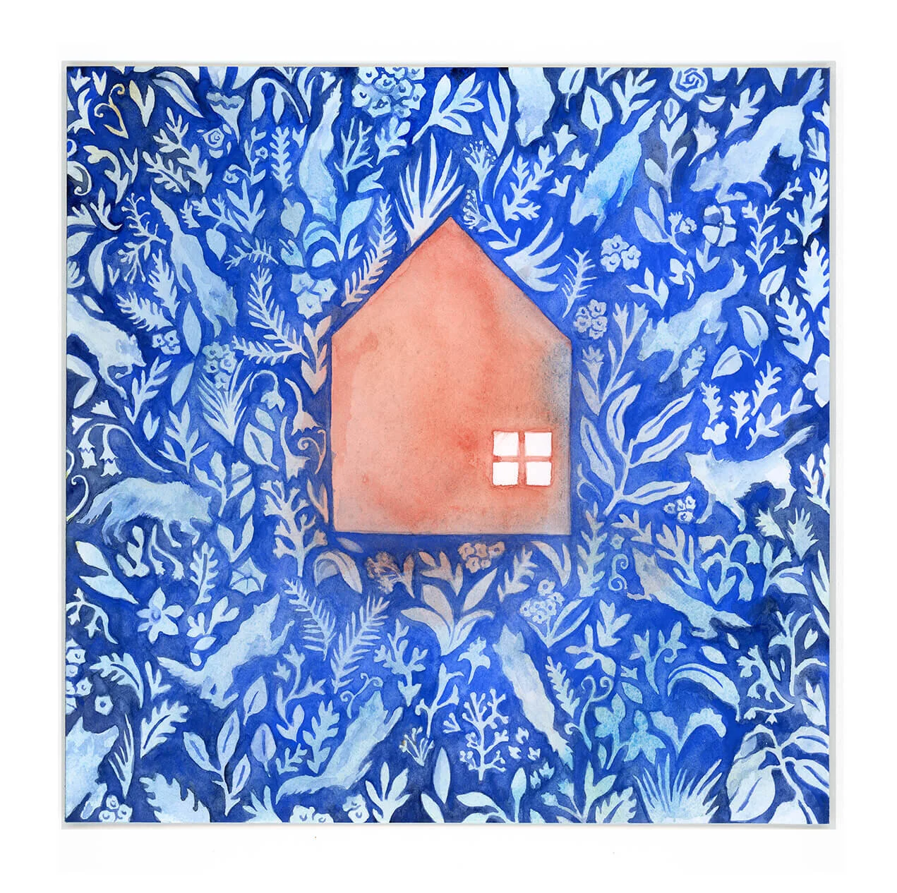 original watercolor painting arches cold press fairytale decorative wolves house magical dreamlike artwork wall decor