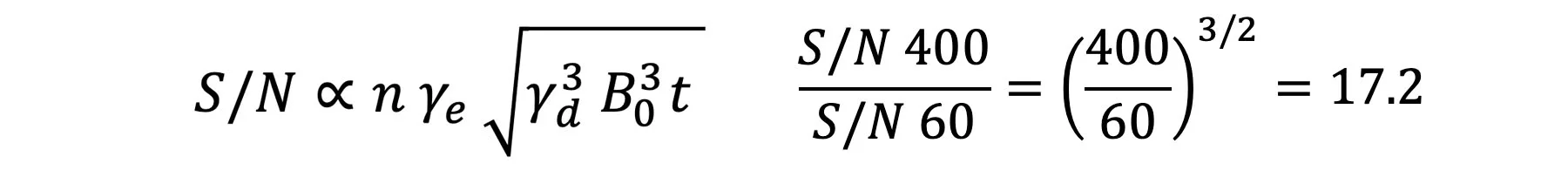 Figure 1 n : # nuclei in resonance; ge : gyromagnetic ratio of excited nuclei; gd : gyromagnetic ratio of detected nuclei; B0 : applied field strength (T); t : experiment run time