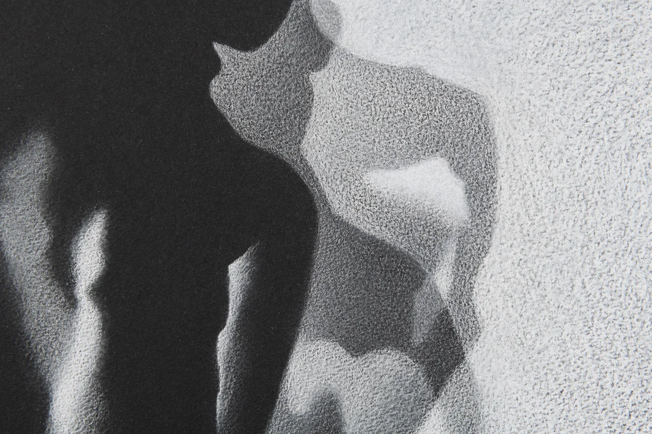 Ursus maritimus. 2018 , Detail (Skull, Male, Version 1, AMNH #22885) white conté on black paper, 76 x 56 cm