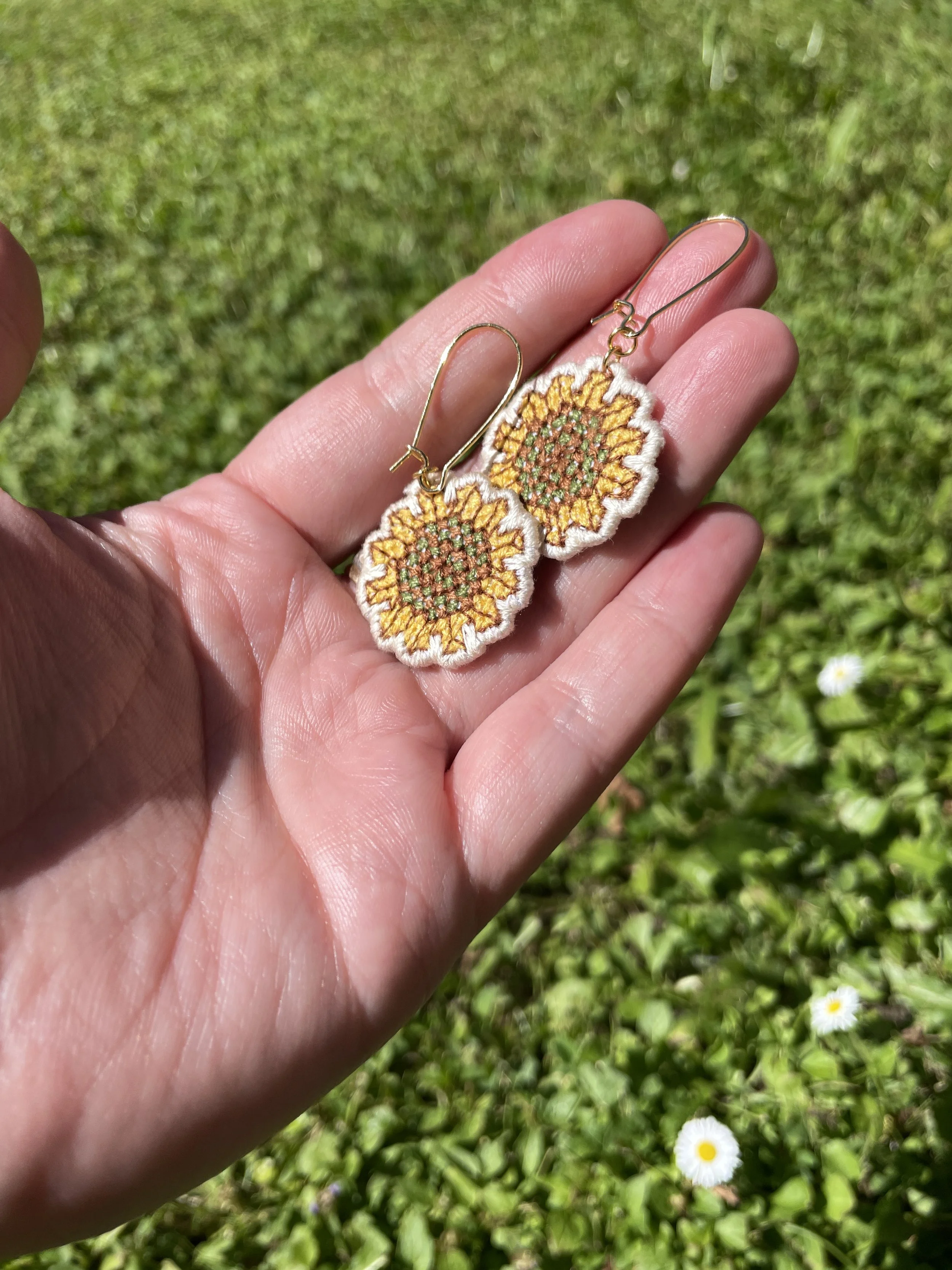 Sunflower Cross-Stitch and Embroidered Earrings