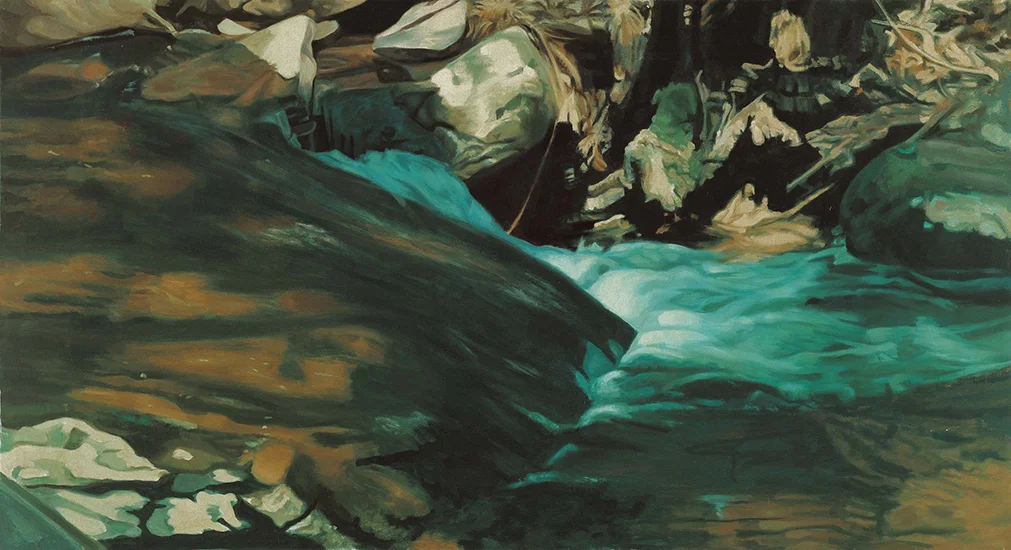 Green Waterfall , 1975, Oil on Linen, 25"x44" 