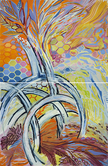 The Root of Thinking IV , 2009, Oil on Paper, 76" x 50"