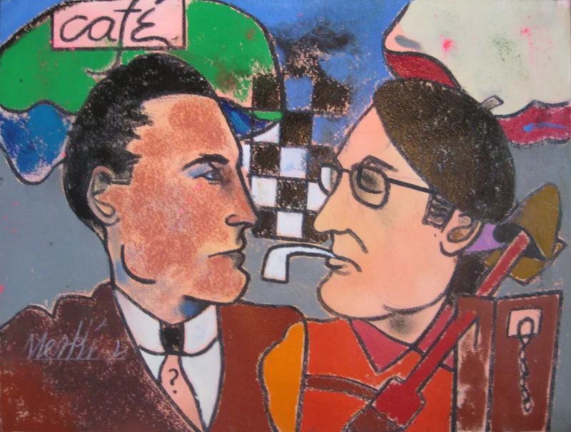 Duchamp and Man Ray , 1980-2000, Oil Pastel on Arches Paper, 23" x 30"