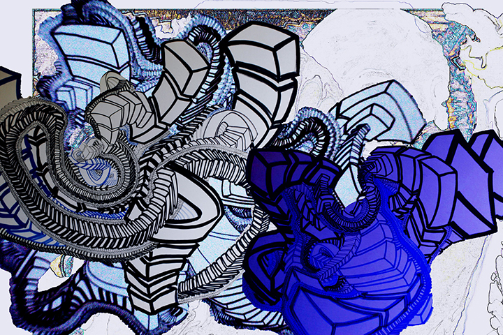 Act of Resistance , 2015, UV ink and acrylic on canvas, 30" x 45" 