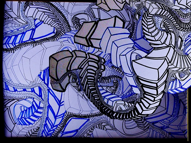 Ancient Vertigo , 2015, UV ink and acrylic on canvas, 30" x 40"