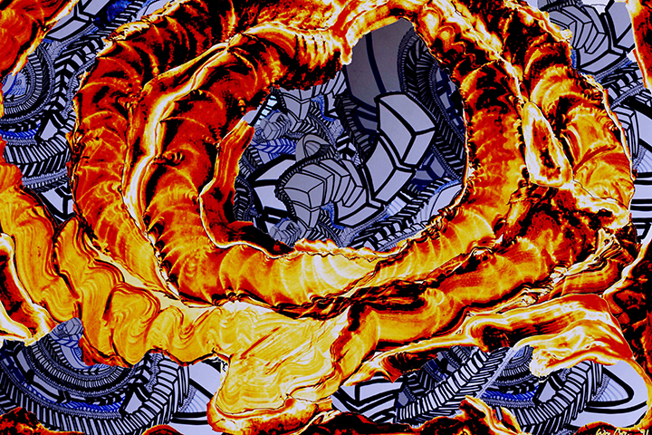 Bound in a Nutshell , 2015, UV ink and acrylic on canvas, 48" x 72"