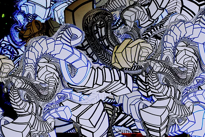Corporation Fantasy , 2015, UV ink and acrylic on canvas, 30" x 45"