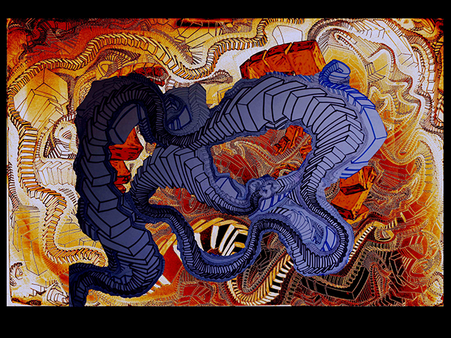 Danae , 2015, UV ink and acrylic on canvas, 48" x 72"