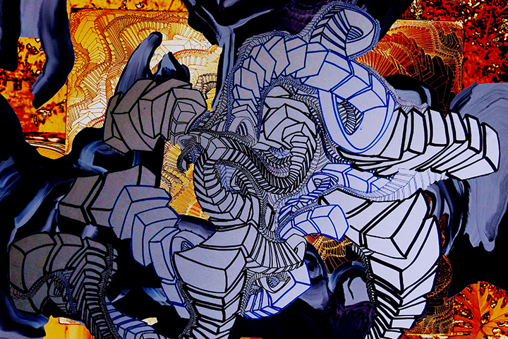 Dark Navigation , 2015, UV ink and acrylic on canvas, 30" x 45"