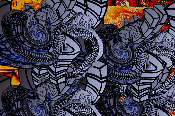 Death and the Maiden , 2015, UV ink and acrylic on canvas, 48" x 72"