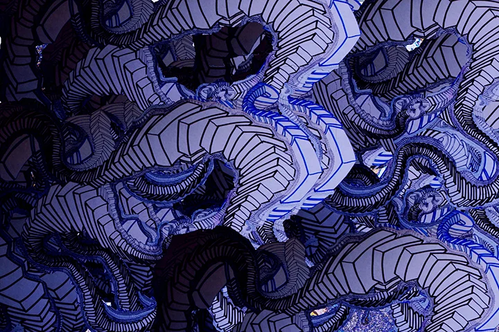 Deep Sea Storms , 2015, UV ink and acrylic on canvas, 30" x 45"