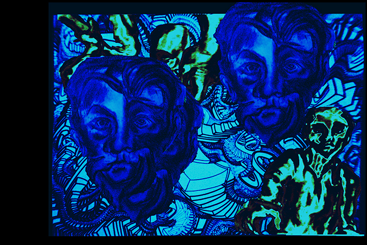 Delusions of Security , 2015, UV ink and acrylic on canvas, 48" x 64"