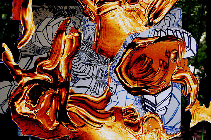 Inferno , 2015, UV ink and acrylic on canvas, 48" x 72"