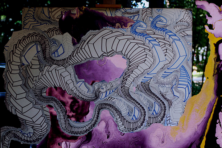 Nightmare , 2015, UV ink and acrylic on canvas, 48" x 72"