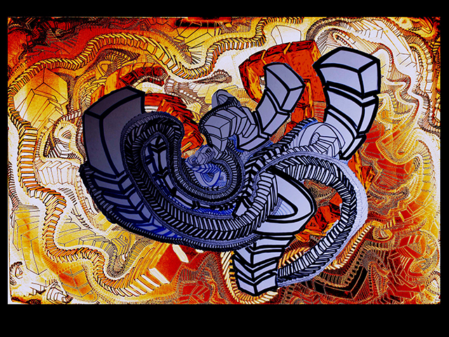 Noah's Ark , 2015, UV ink and acrylic on canvas, 30" x 45"