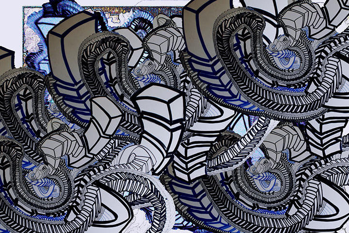 O Brave New World , 2015, UV ink and acrylic on canvas, 30" x 45"