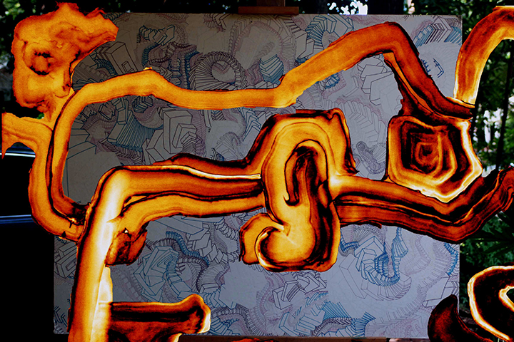 Parallel Dimensions , 2015, UV ink and acrylic on canvas, 48" x 72"