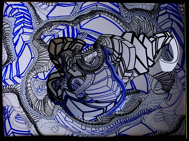 Silicon Embryo , 2015, UV ink and acrylic on canvas, 30" x 40"