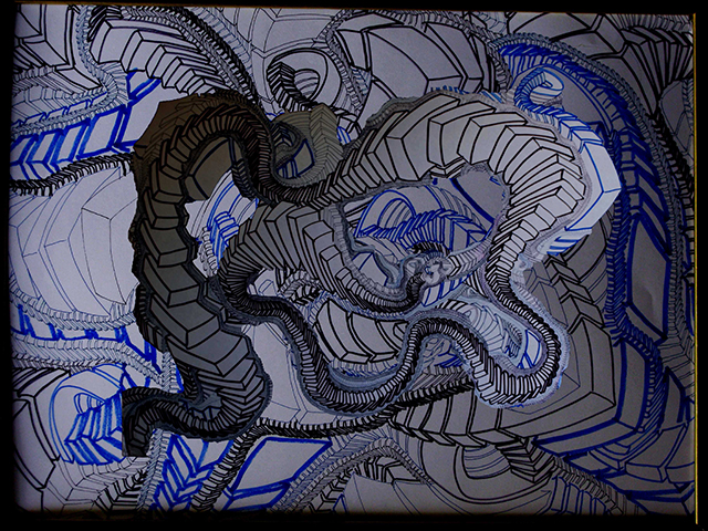 Stairway to Nowhere , 2015, UV ink and acrylic on canvas, 48" x 66"