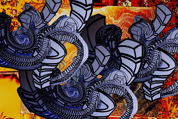 The Last Quartet , 2015, UV ink and acrylic on canvas, 30" x 45"