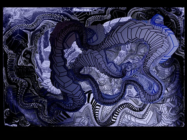 The Silk Road , 2015, UV ink and acrylic on canvas, 48" x 72"