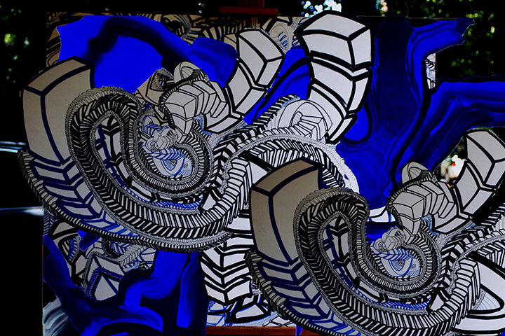 Twins , 2015, UV ink and acrylic on canvas, 30" x 45"