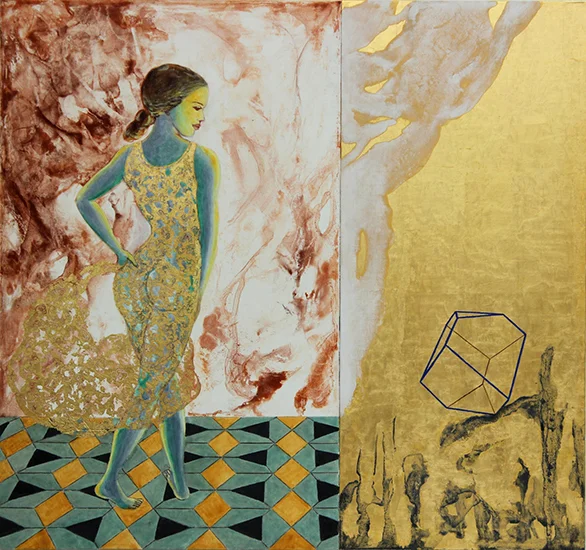 Homage to Dürer, Colericum I, "Cogito ergo sum" 2013, Gold leaf, natural and mineral pigments on linen on panel, 27.6" x 29.4"