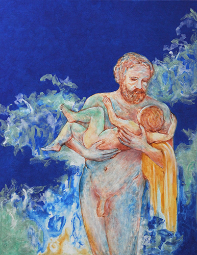 A Part of Eternity No. 47, Father and Child 2015, Gold leaf, natural and mineral pigments on linen on panel, 60.1" x 47.2"