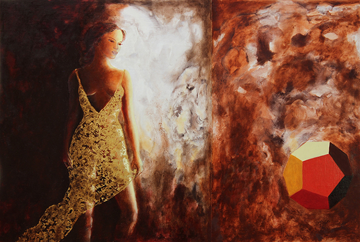 Homage to Dürer, Otherworldliness 2015, Gold leaf, natural and mineral pigments on linen on panel, 23.6" x 35.03"