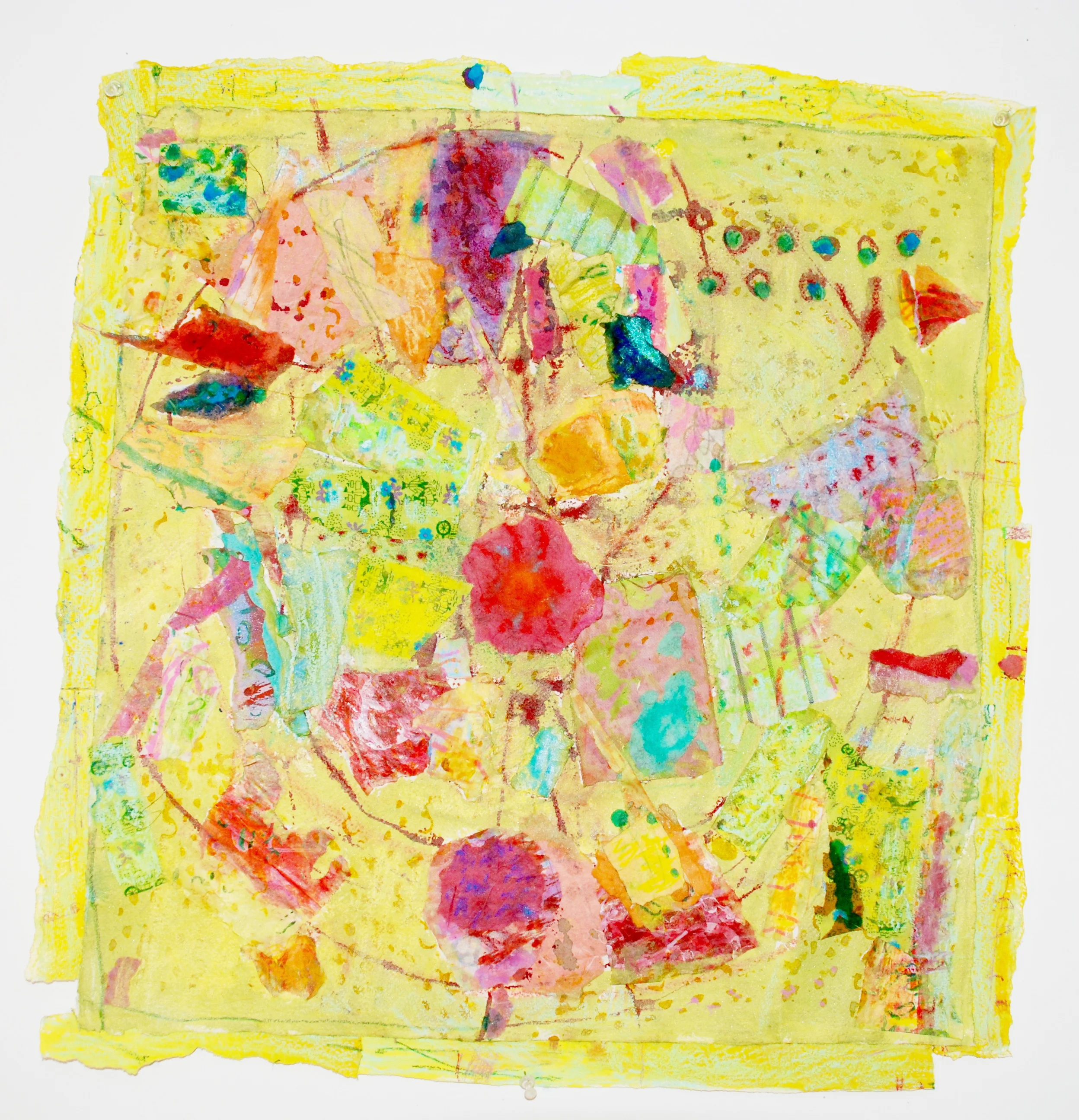 Hymn to Our Abundant Universe 2016, handmade paper, ink, pastels, pigments, 23" x 22"