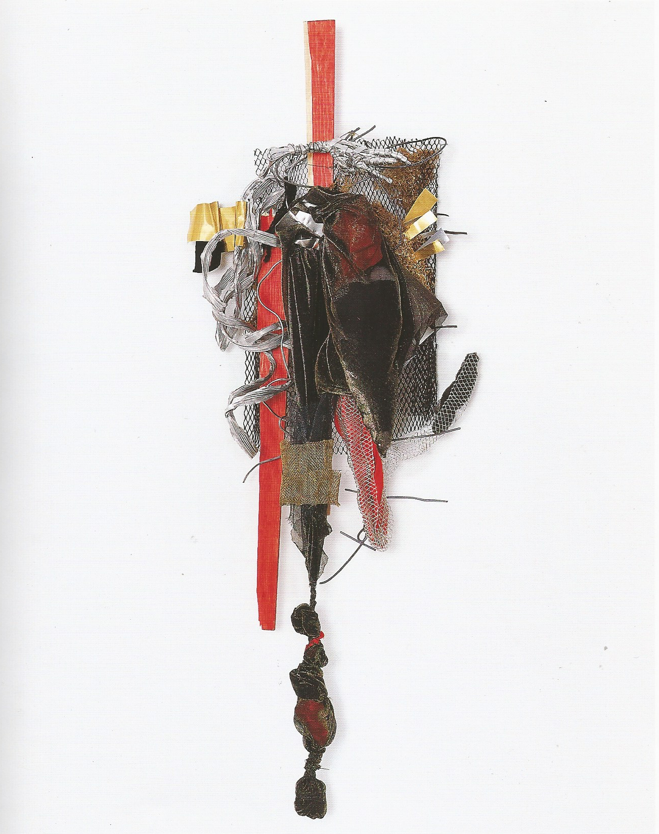 Re née Lerner: Chimera , Fabric, copper & aluminum coil, bunting on mesh, 47" x 18"x 10.5'', 2001