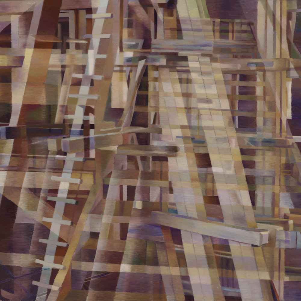    Wooden Structure I    2015, Oil on paper on panel, 12" x 12" 