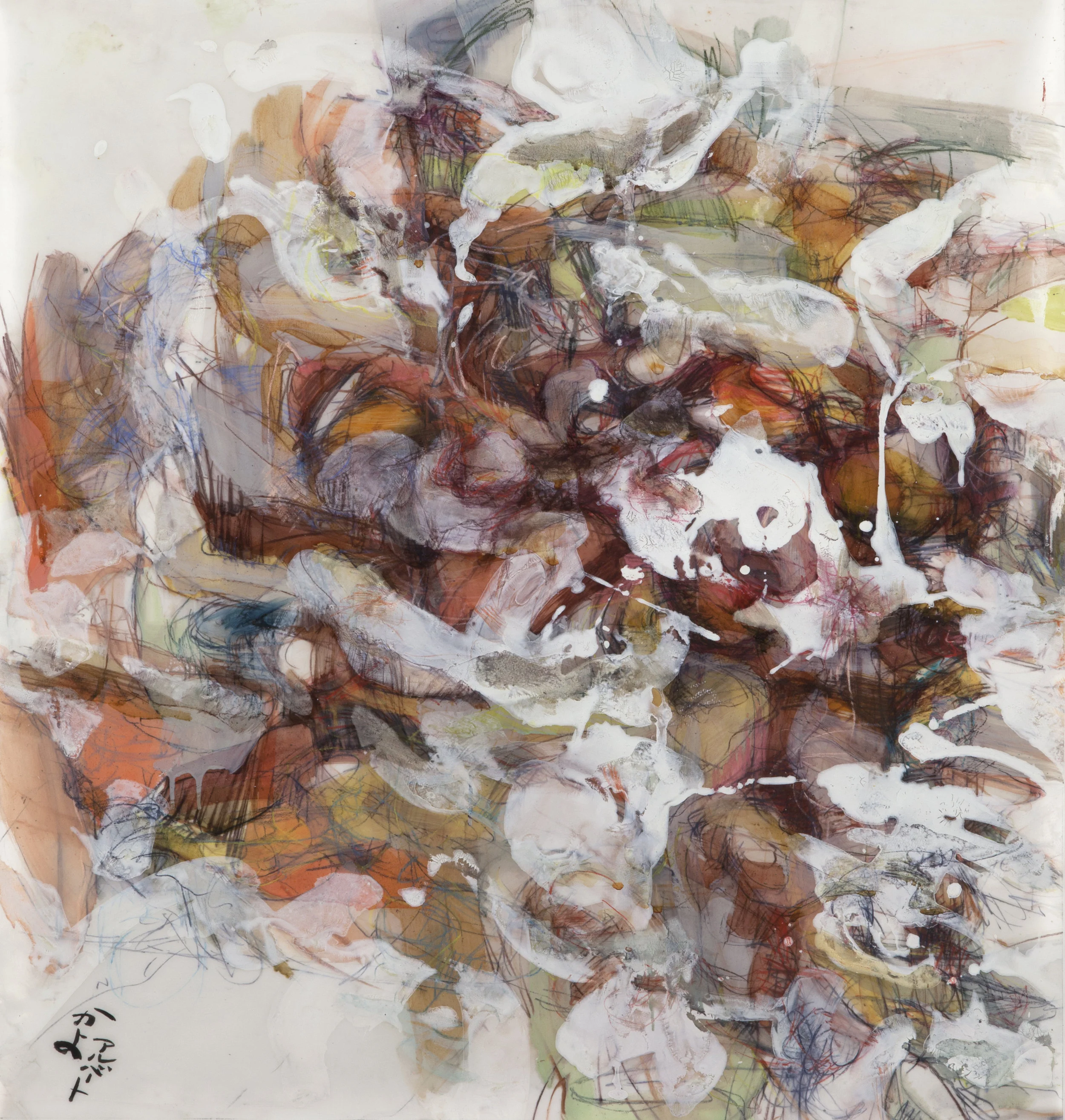 Fluid Obscure 3 by Kayo Albert Oil, Pastel, Acrylic, Tempera on Mylar, 34.5” x 33”, 2018