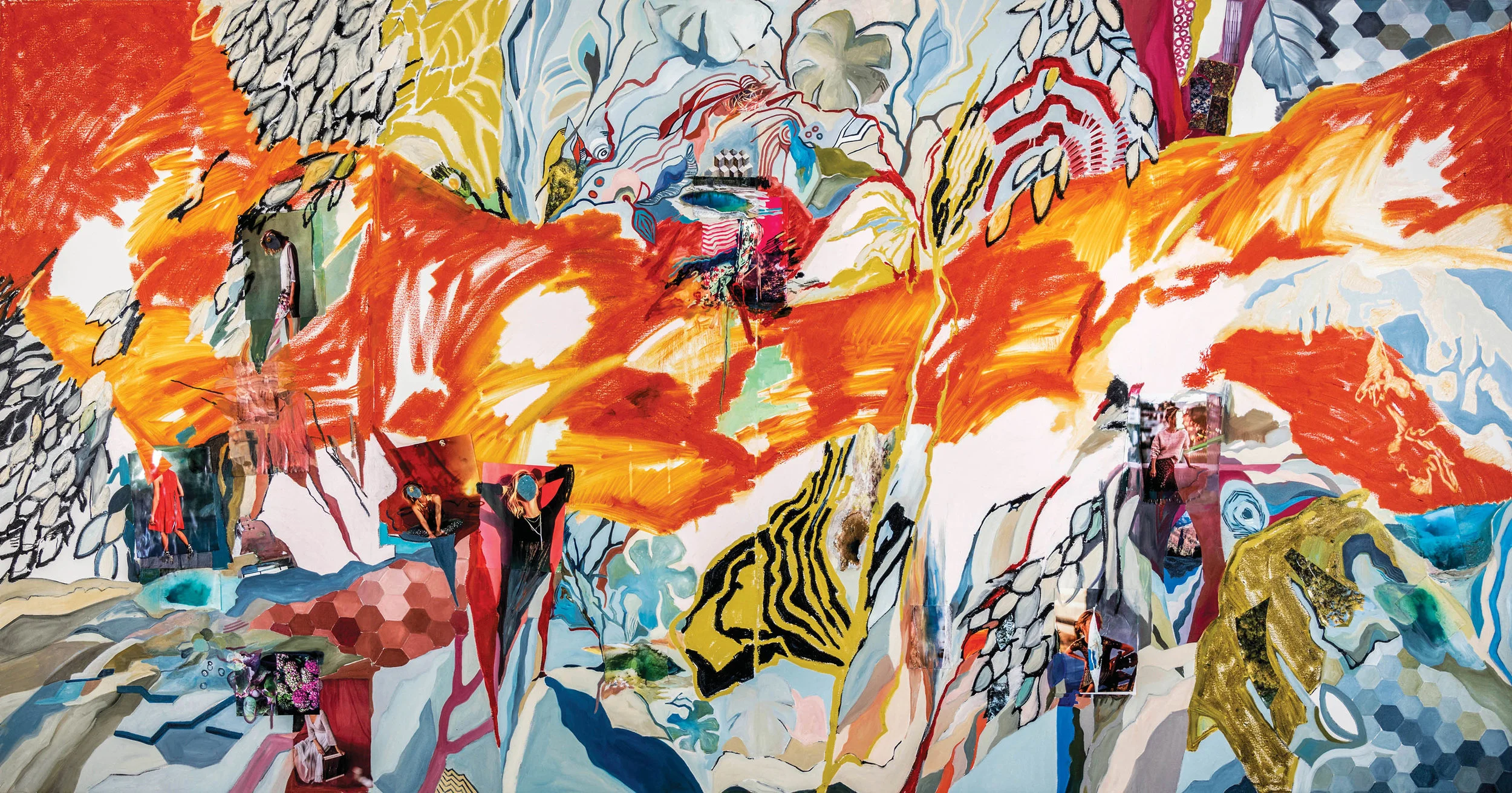 Me Too , 2018, Mixed Media Collage on Canvas (4 panels), 72" x 144"