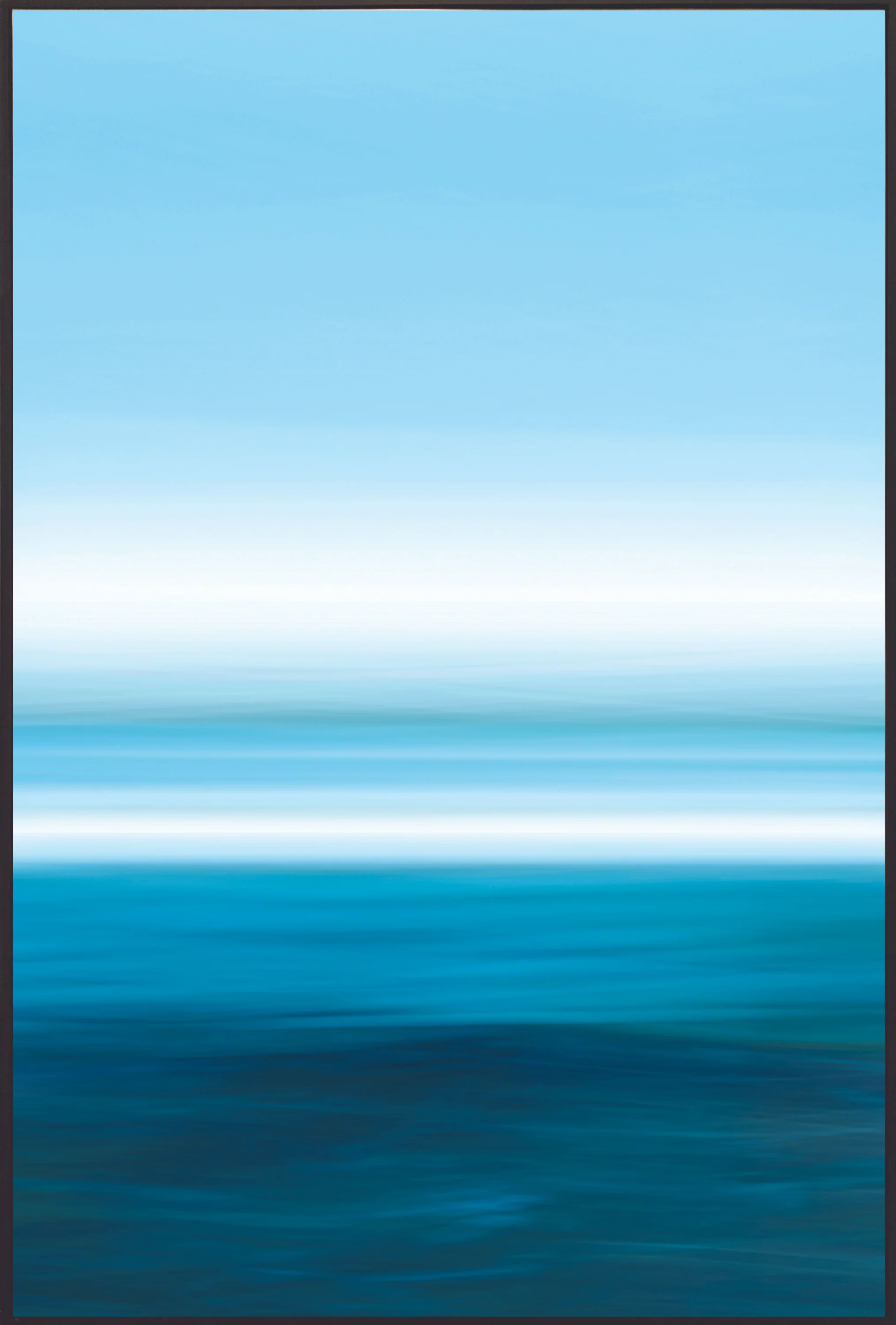 HORIZON_08-LA , Archival Giclee Print on 100% Cotton Paper with Protective Coating, 54”x 36”. Colorfield vertical abstraction seascape with blue and white horizon in upper half.