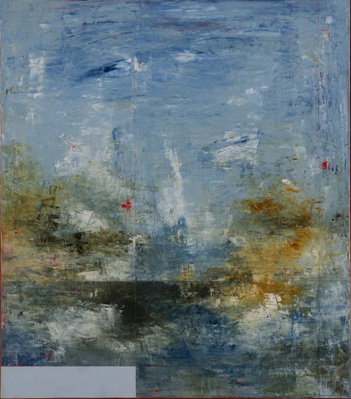 Shoval Bay No.4 , 2017, Oil on Panel, 60" x 48". Abstract horizon based seascape in monochromatic blues.