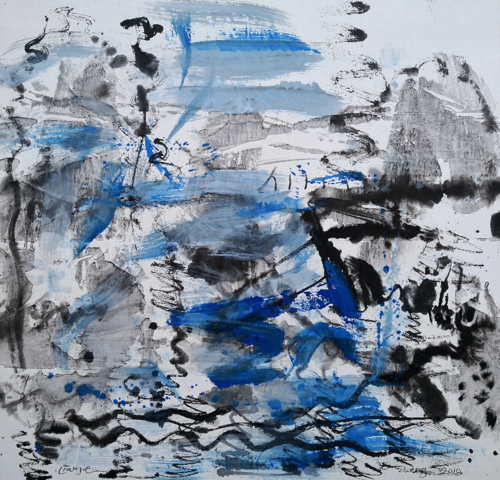 The Wave of the Journey , 2018, Ink & Acrylic on Paper, 38” x 40”.