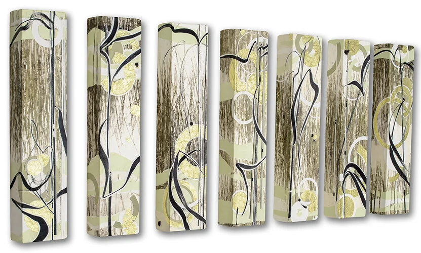 7 panels of abstract photography and drawing based on marsh grasses.