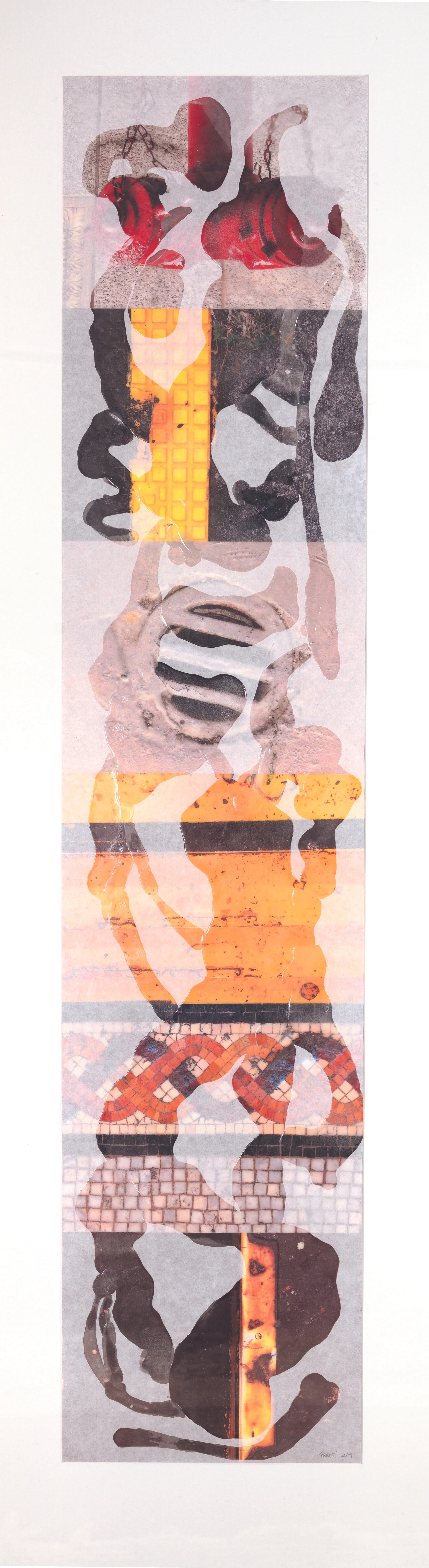 Abstract New York City scene photograph collaged with multi-layers on archival paper