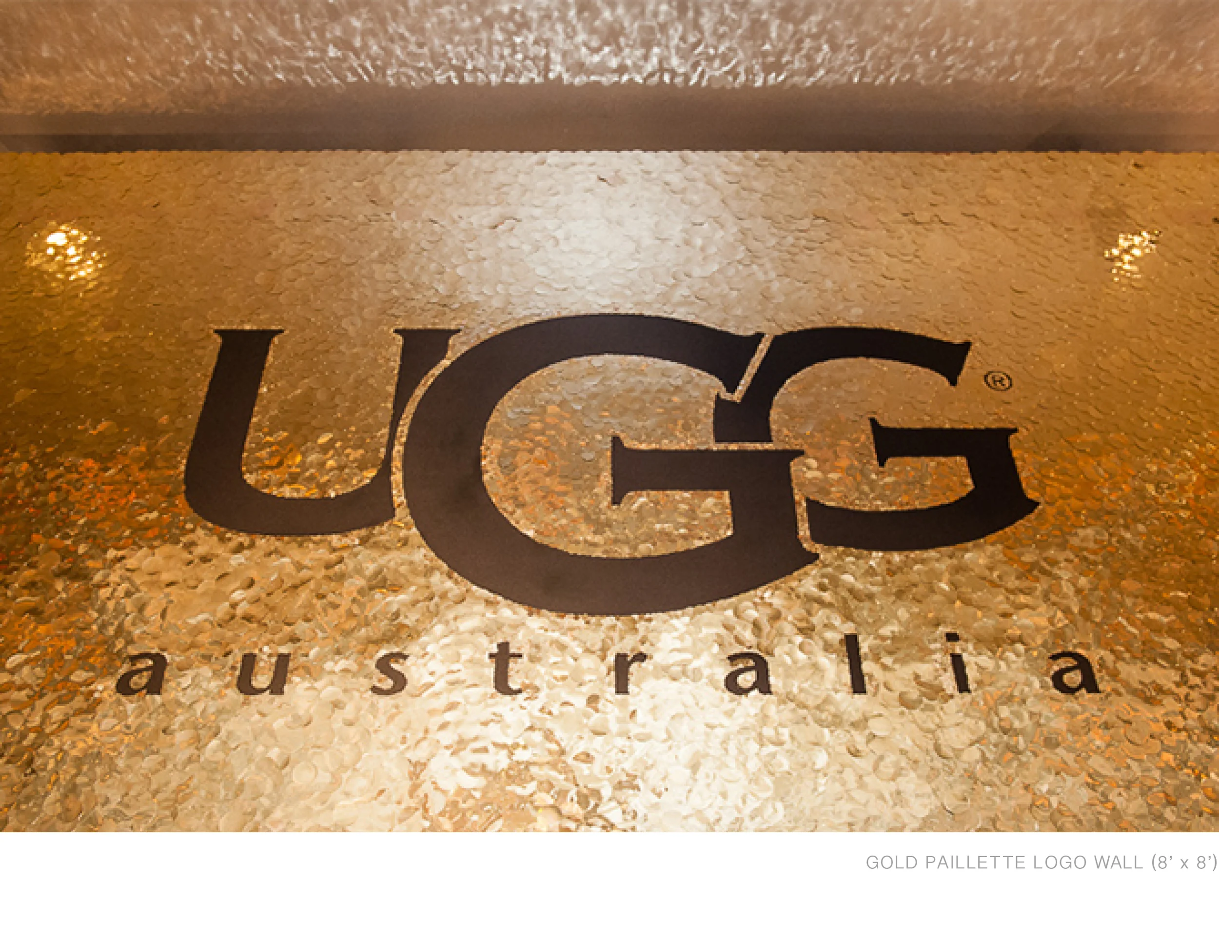 GOLD PAILLETTE LOGO WALL (8' x 8')