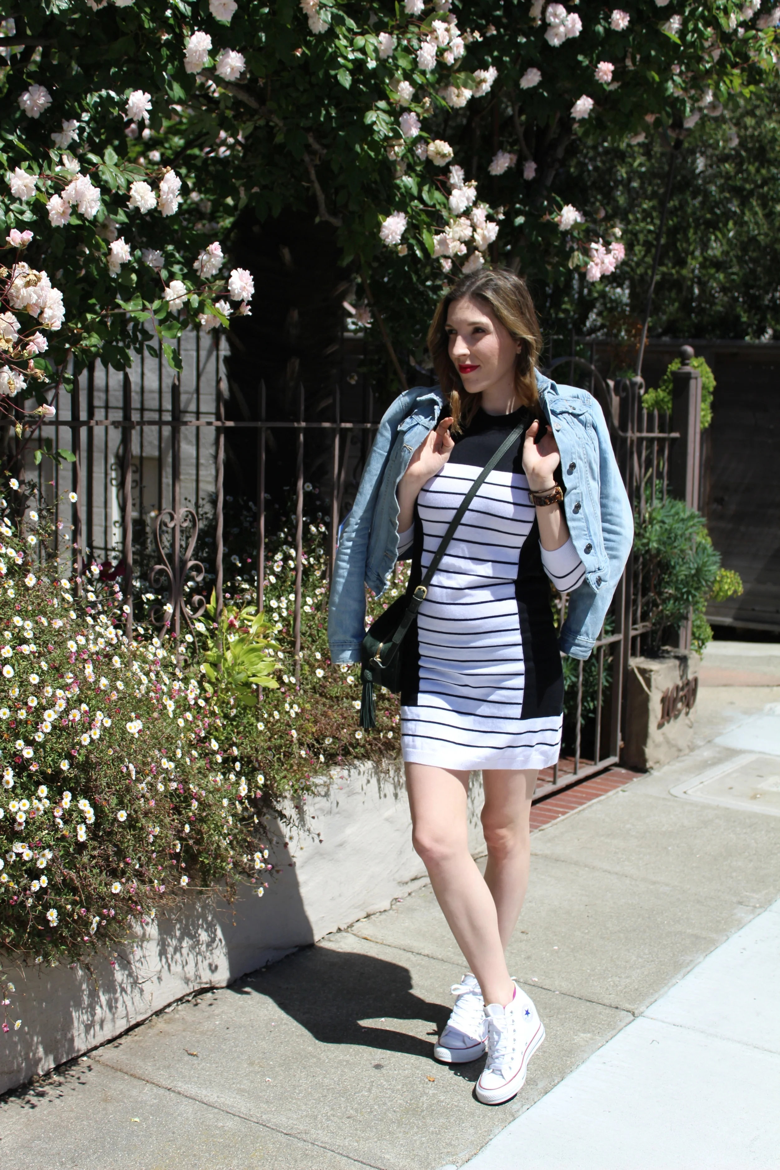 Just throw on a cute jean jacket and a cross body and this look is ready to go!