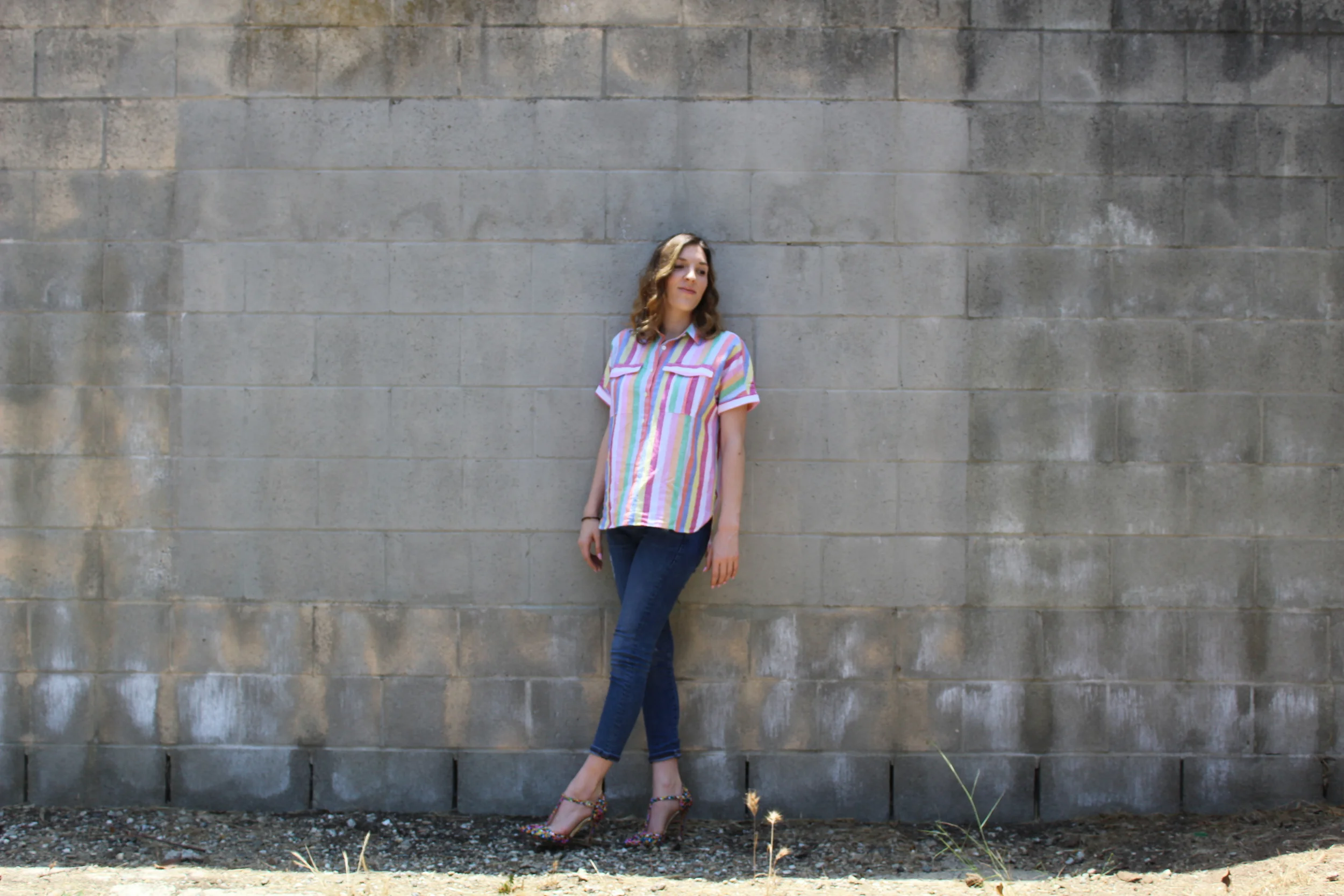 Top: J.Crew // Denim: Banana Republic, similar here // Shoes: Liliana, similar here Sorry for missing my usual Friday post, I was severely under the weather. Anyways on a brighter note( literally), I am slightly obsessed with this outfit! I love how bright and cheerful it is! I am a huge advocate of color and I love mixing the stripes with the geometric print of the heels. Thanks for stopping by! Keep following for more new looks!!! Ciao!