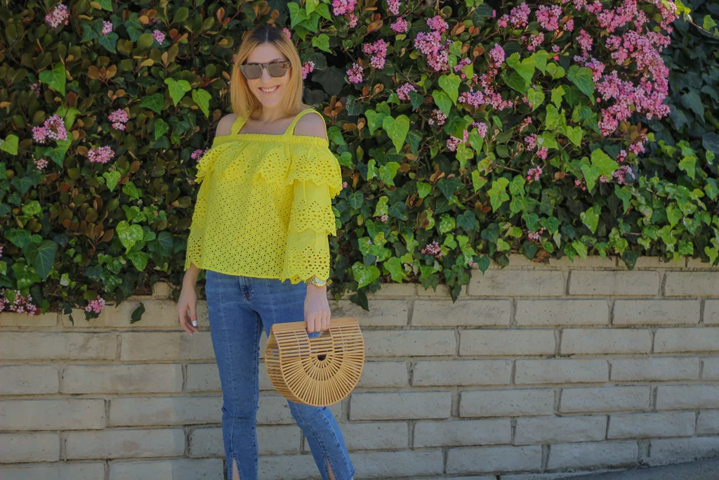 Top: Endless Rose, similar here // Jeans: F21 // Sandals: Allegra K. // Bag: Cult Gaia // Sunnies: similar here