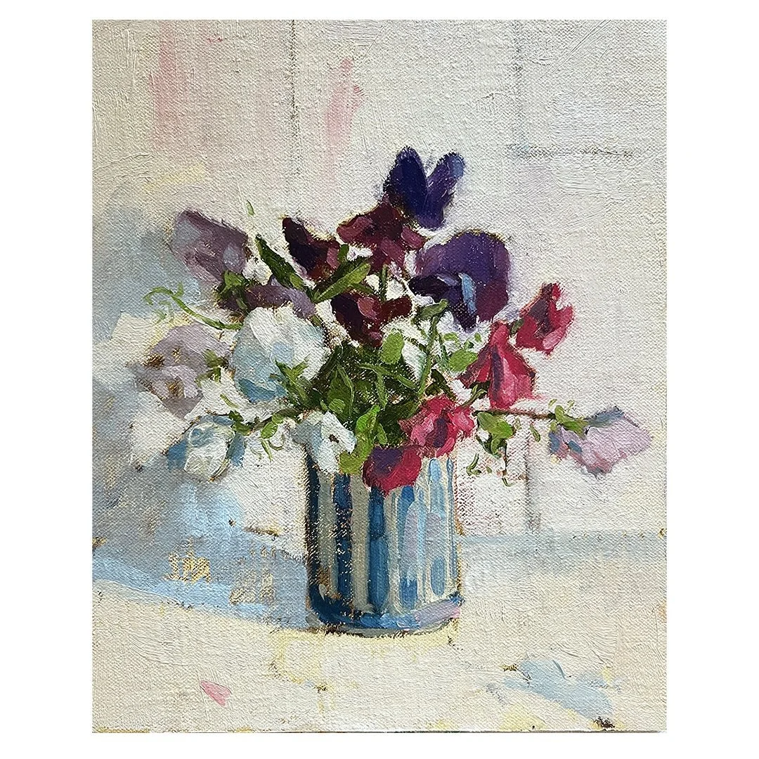 It&rsquo;s always worth planting sweet peas at the beginning of the year as they really do bring such joy in summer with their bright colours, beautiful scent and abundance of crazy tendrils and stalks. 

Painting them is fun - finding your way throu