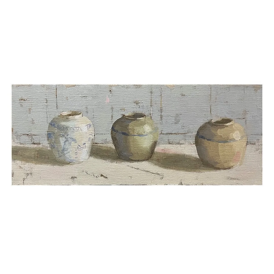 I&rsquo;ve been wanting to paint my three ginger jars together in a still life for ages. They each have their own personality, one warmer than the other, another more delicate, but they all sit together so happily.

A good test of painting tonal valu
