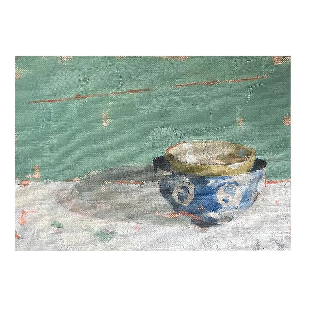 Here&rsquo;s my next mini still life painting for you on this dark, wet stormy night (if you are in the UK then you know what I&rsquo;m talking about!) 

I&rsquo;ve enjoyed focusing on the colours in this one. The greeny blue and the hint of pink pea