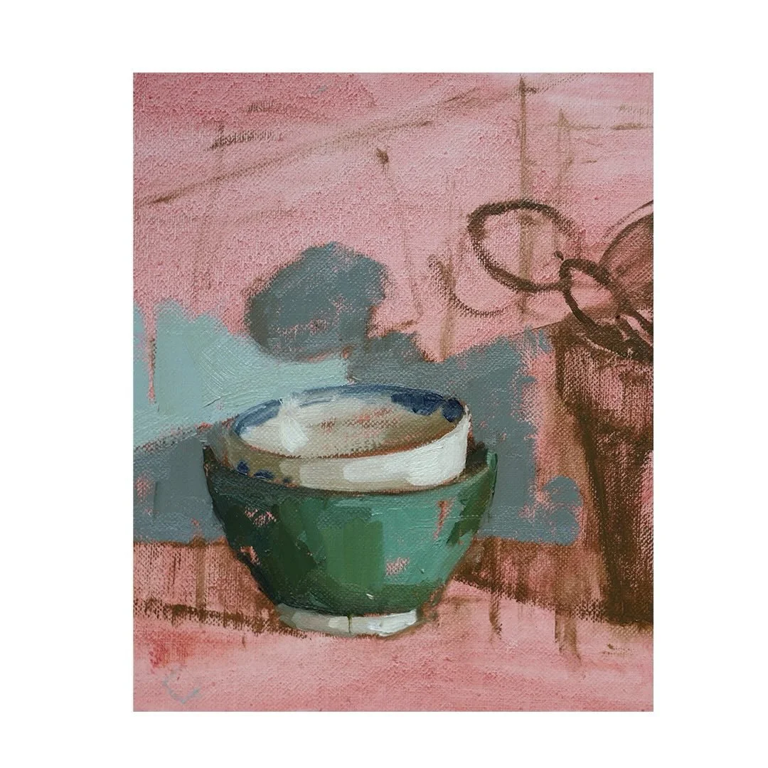 Day 19 #stradaeasel 

A work in progress on today&rsquo;s still life which I&rsquo;ll finish tomorrow. Still enjoying these colour combinations. This time I&rsquo;m interested to see how  the green of a money plant sits within it (I&rsquo;ll see tomo