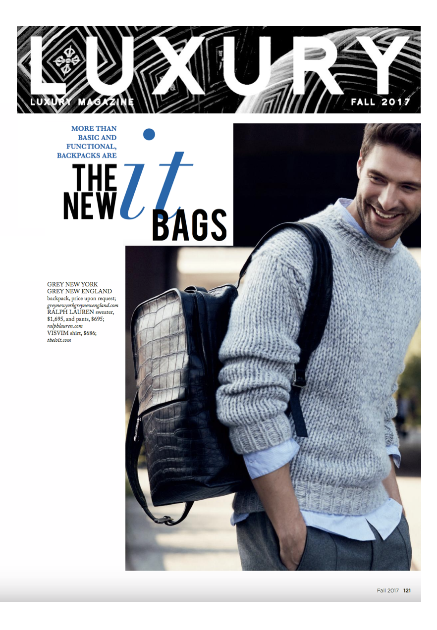 grey new york grey new england backpack in wild croc AS SEEN IS LUXURY MAG