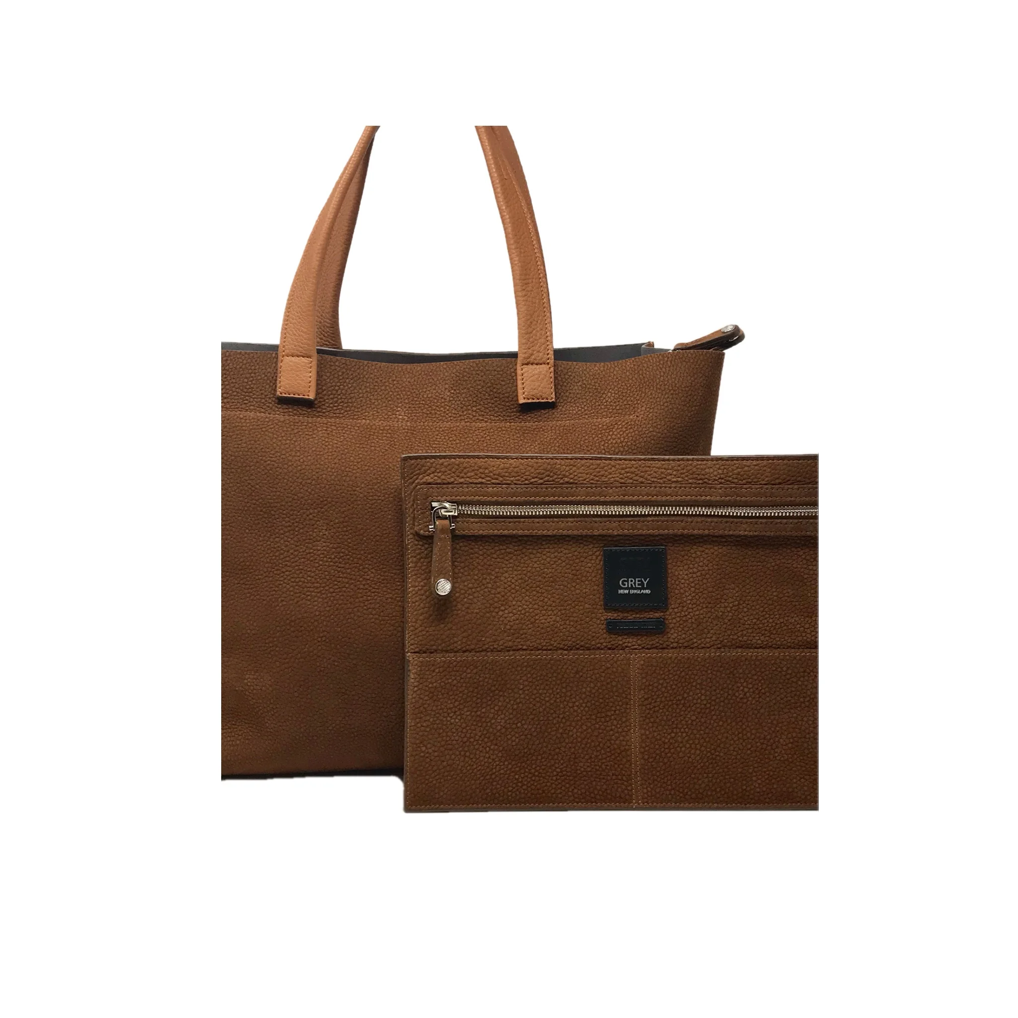 New England Shopper Tote Toffee Nabuck pocket pic.JPG